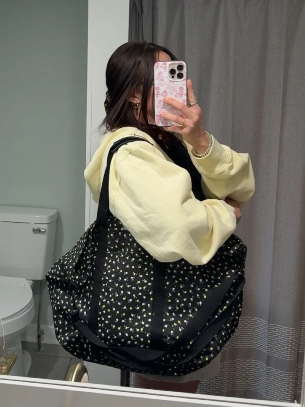 VS PINK Black Floral Weekender Bag - Spacious Carryall
